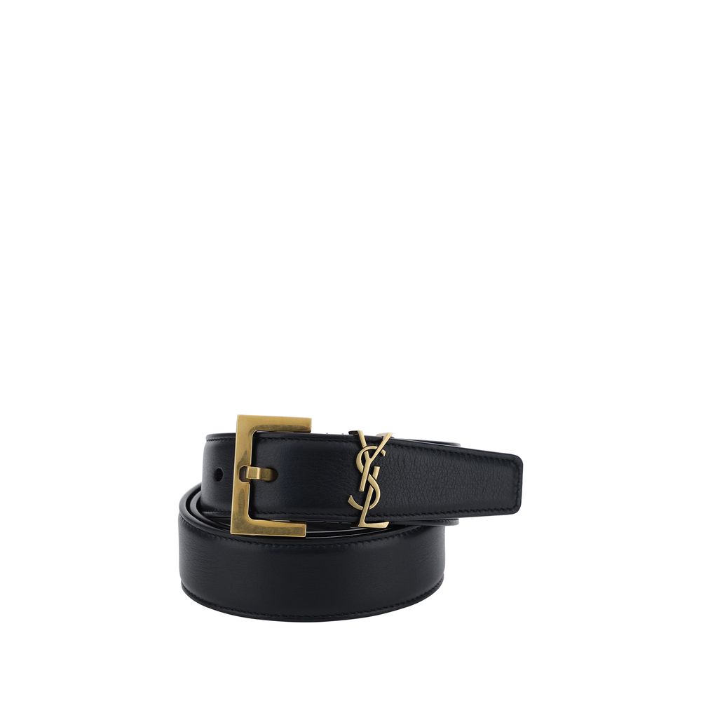 Saint Laurent Black Calf Leather Logo Belt
