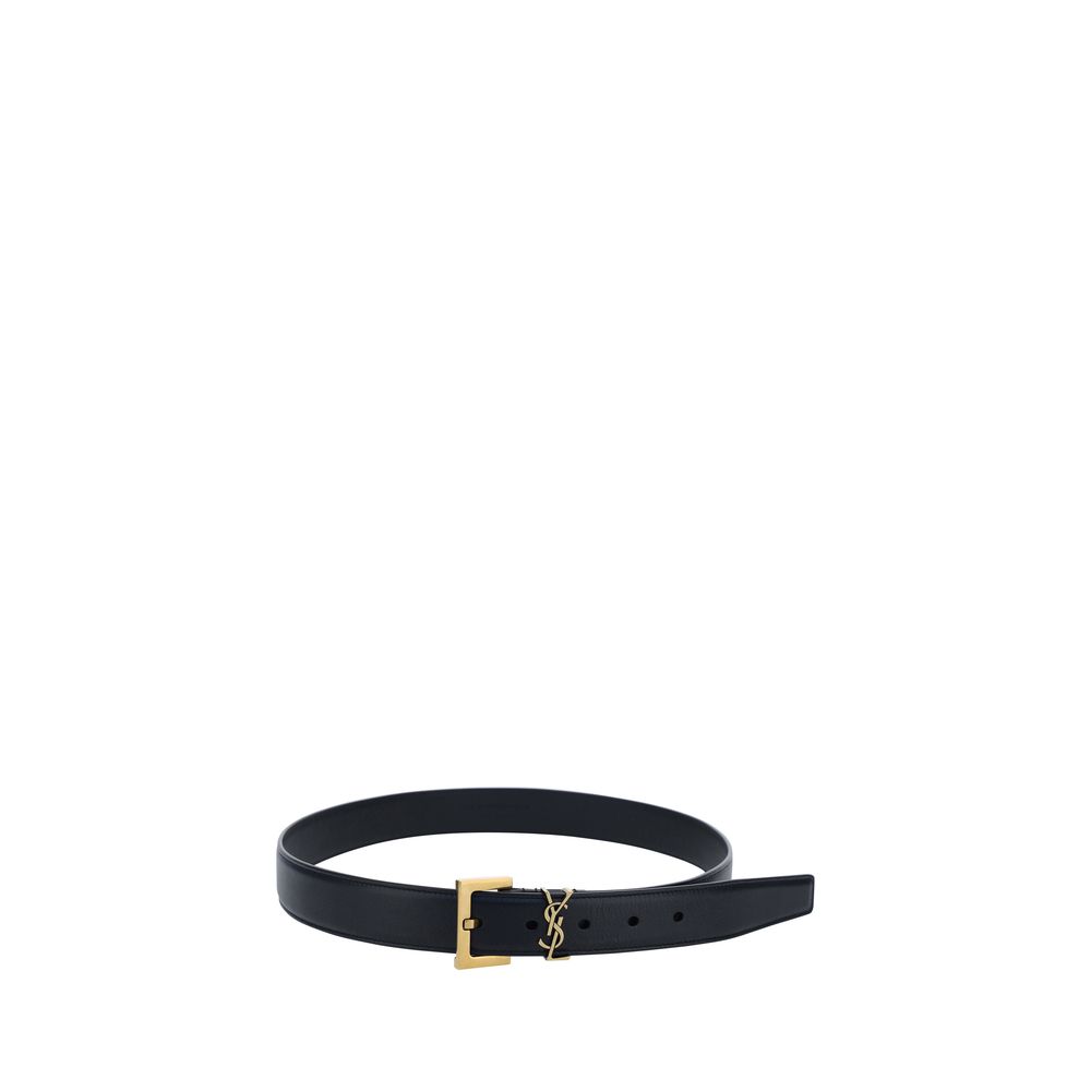 Saint Laurent Black Calf Leather Logo Belt