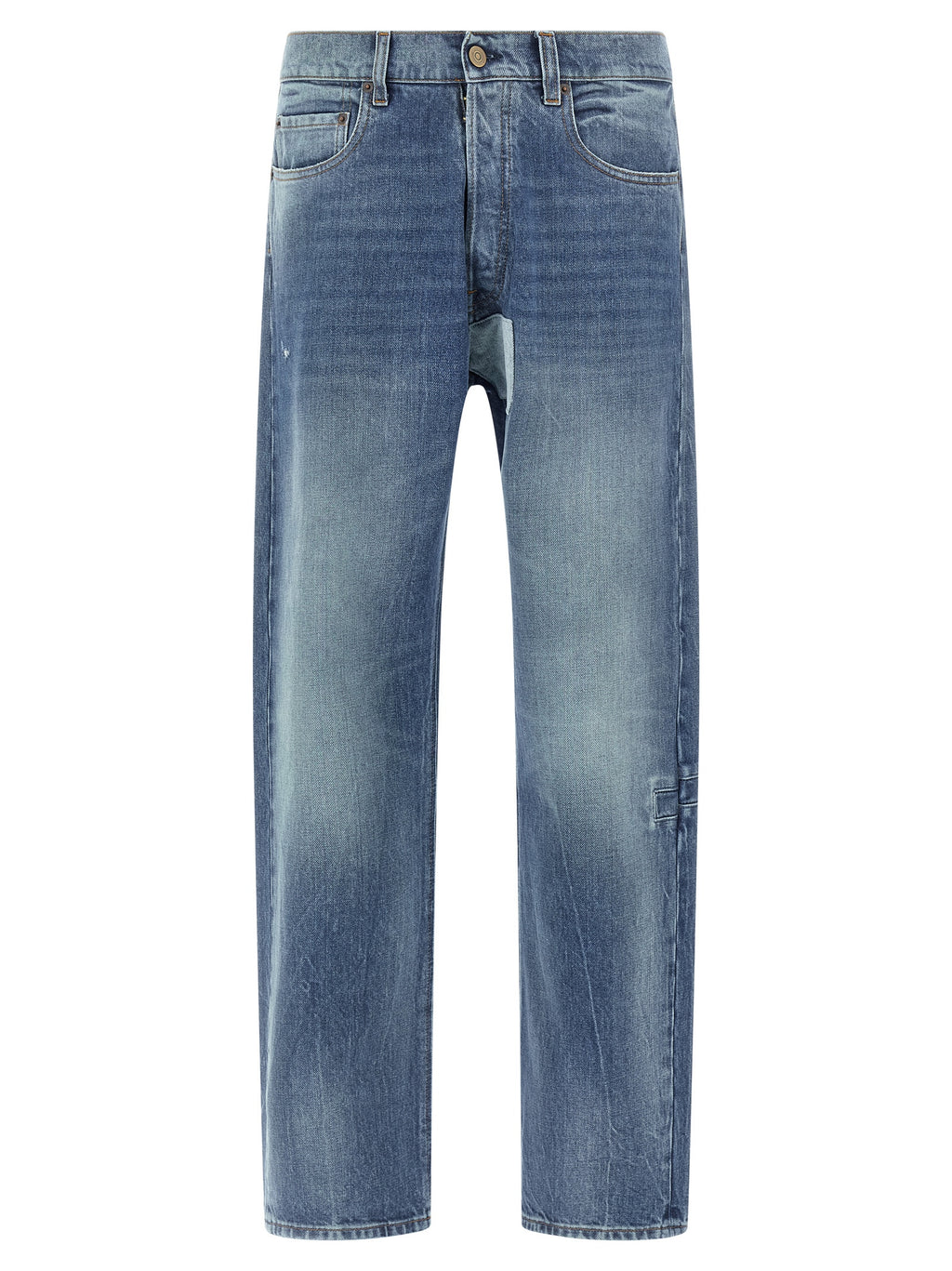 Blue Cotton Straight-Leg Jeans