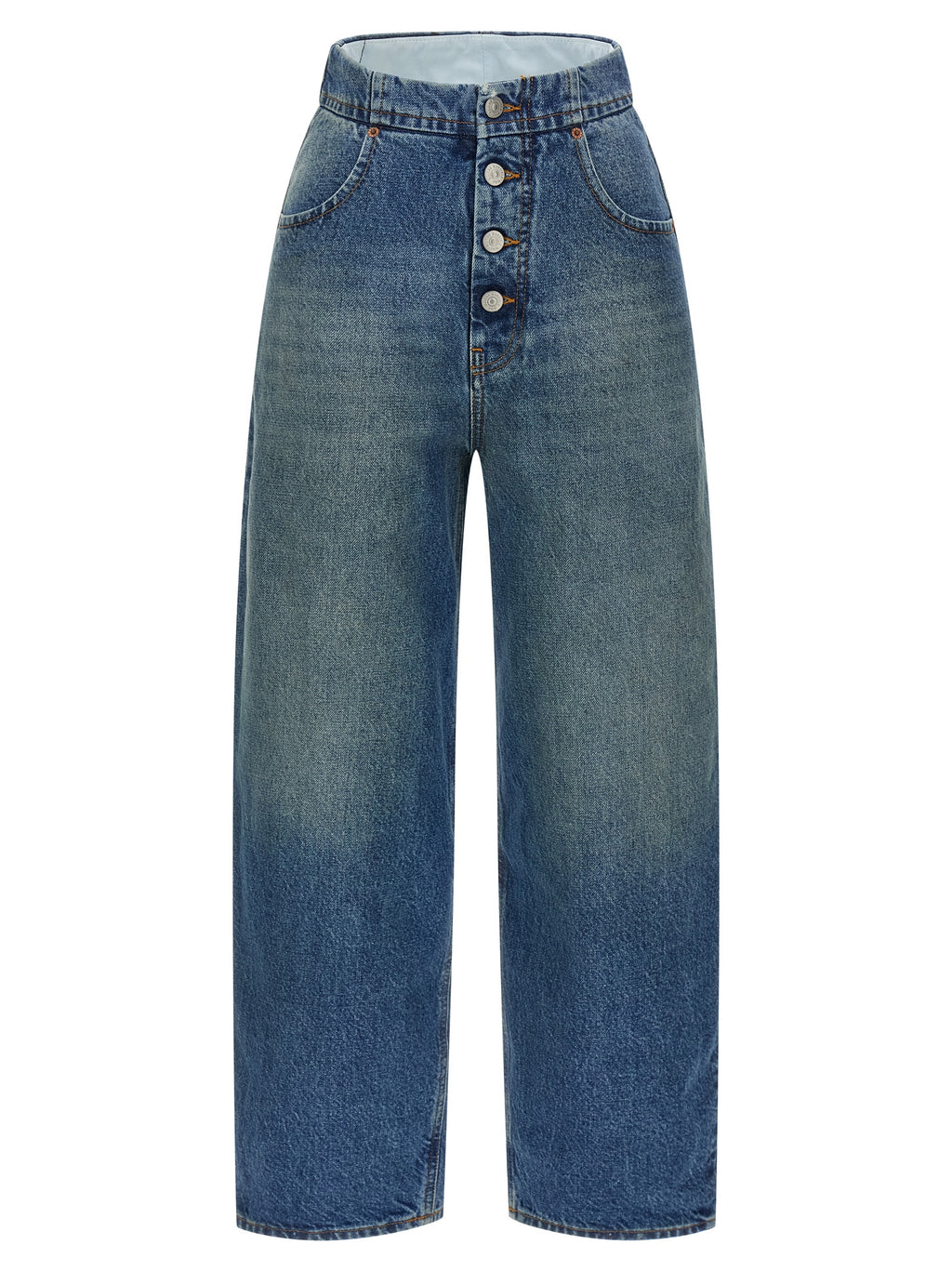 Blue Cotton Straight-Leg Jeans
