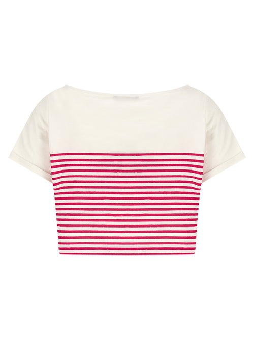 Balmain Fuchsia Marinière Cropped Cotton T-Shirt — alternate view