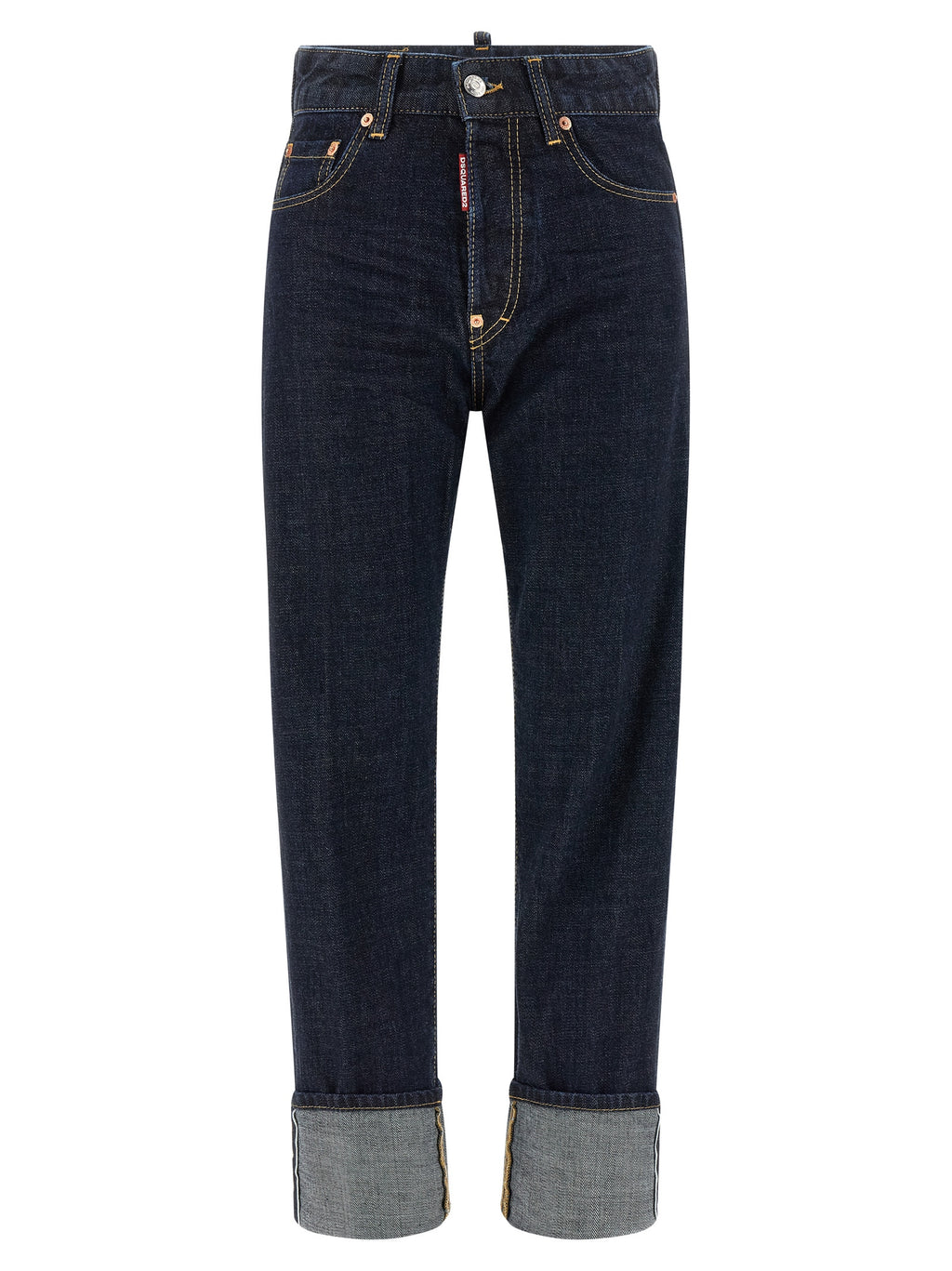 Blue Cotton Straight-Leg Jeans