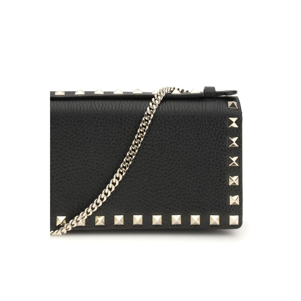 Valentino Garavani Black Rockstud Chain Wallet — rear view
