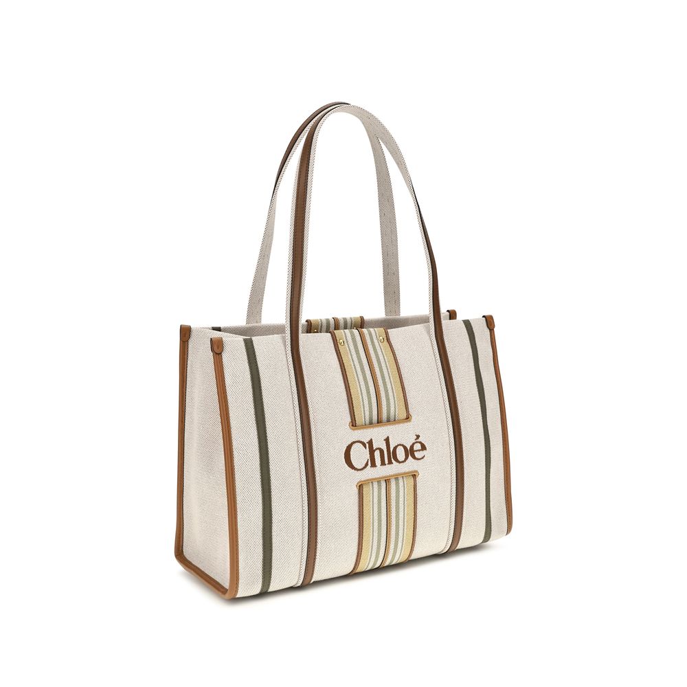 Chloé Beige Woody Loop Canvas Tote Bag